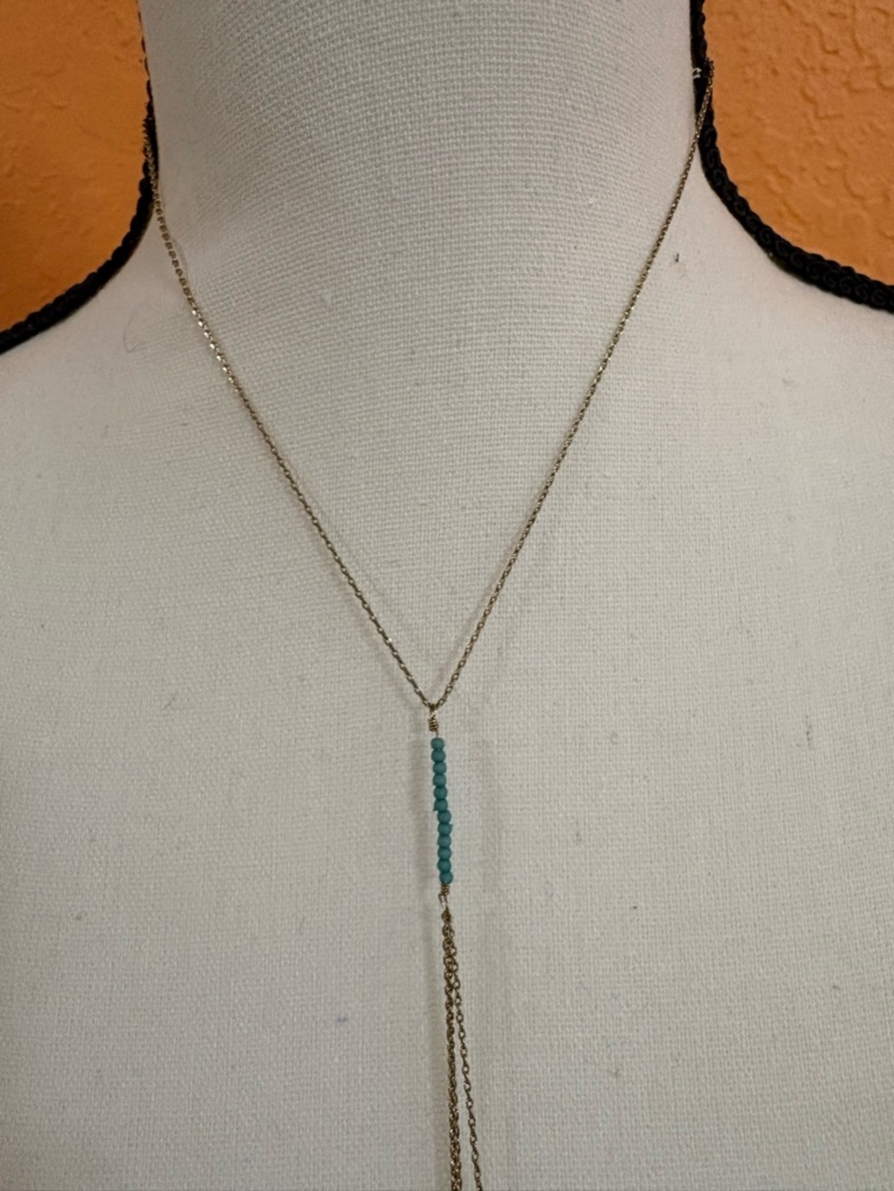 Charming Charlie Gold-Tone Lariat Necklace with Turquoise Beads
